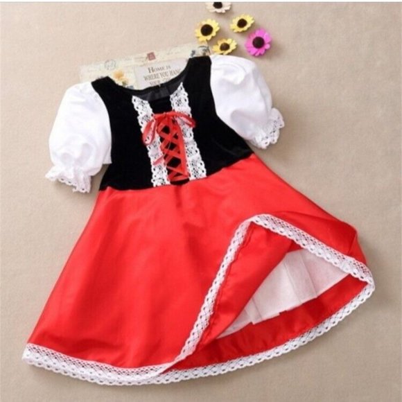 Halloween Girls Red Riding‎ Hood Costume Dress Medium 6-8 Red Black No Brand Tag - Picture 1 of 16